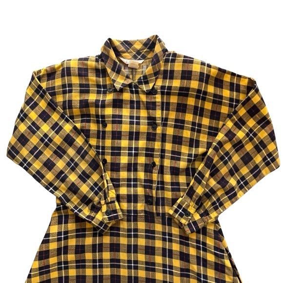 Lerner! Vintage Yellow Buffalo Plaid Women's Midi Dress Fleece cotton Sz: M - Picture 5 of 9